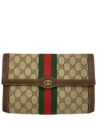 Pre-owned Gucci Beige Gg Supreme Canvas Clutch (authentic Pre-loved)