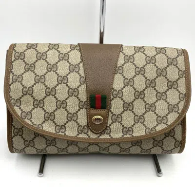 Pre-owned Gucci Beige Gg Supreme Canvas Clutch Bag Pouch () In Sand