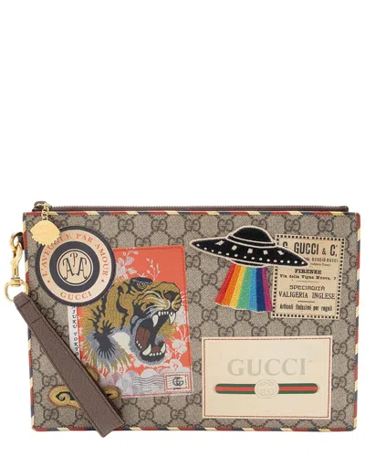 Gucci Beige Gg Supreme Canvas Courrier Clutch (authentic Pre-loved) In Multi