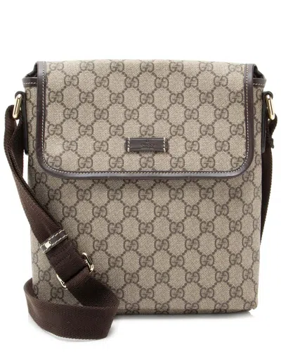 Gucci Beige Gg Supreme Canvas Flap Small Messenger (authentic Pre-loved) In Brown