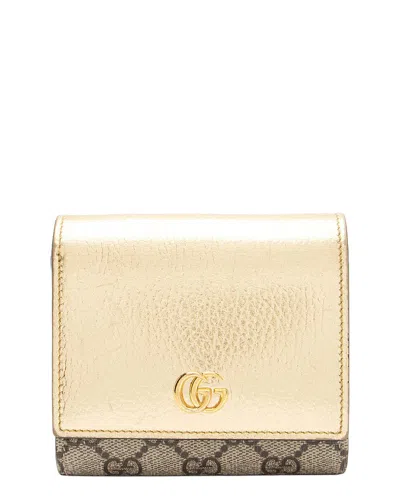 Gucci Beige Gg Supreme Canvas Gg Marmont Compact Wallet (authentic Pre-loved) In Gold