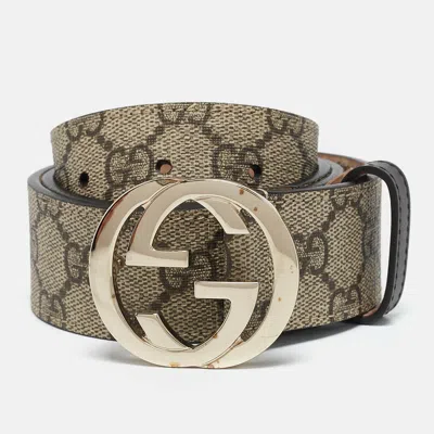 Pre-owned Gucci Beige Gg Supreme Canvas Interlocking G Buckle Belt 80ccm