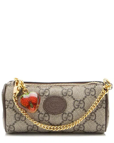 Gucci Beige Gg Supreme Canvas Interlocking G Strawberry Charm Coin Purse  (authentic Pre-loved) In Brown