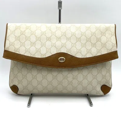 Pre-owned Gucci Beige Gg Supreme Canvas Leather Clutch Bag () In Sand