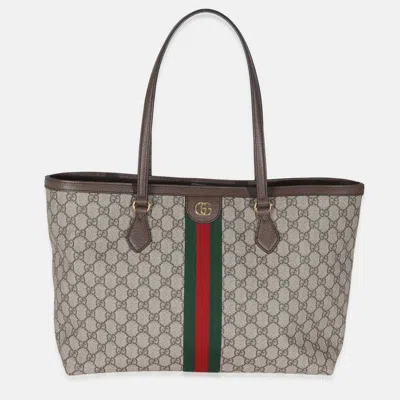 Pre-owned Gucci Beige Gg Supreme Canvas Medium Ophidia Tote In Sand