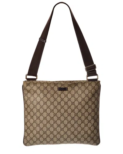 Pre-owned Gucci Beige Gg Supreme Canvas Monogram Medium Flat Messenger Bag (authentic  Pre-loved)