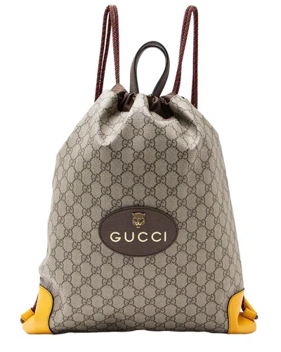 Gucci Beige Gg Supreme Canvas Neo Vintage Drawstring Backpack (authentic Pre-  Loved) In Gray
