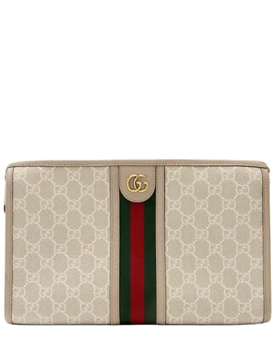 Gucci Beige Gg Supreme Canvas Ophidia Medium Pouch (authentic Pre-loved) In Neutral