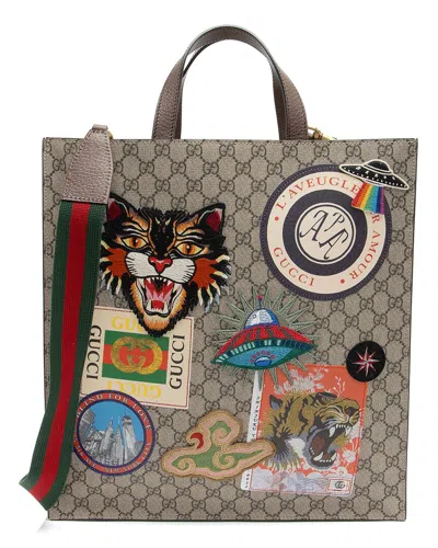 Gucci Beige Gg Supreme Canvas Soft Vertical Courrier Tote (authentic Pre-loved) In Brown