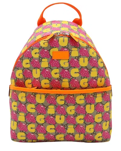Pre-owned Gucci Beige Gg Supreme Canvas Strawberry Print Backpack (authentic Pre-loved)