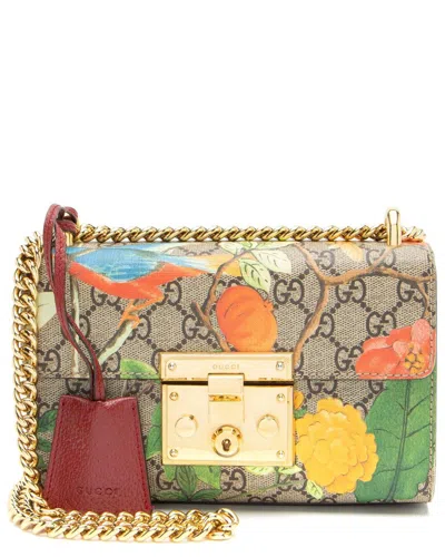 Gucci Beige Gg Supreme Canvas Tian Padlock Small Shoulder Bag (authentic Pre-loved) In Brown