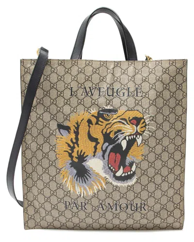 Gucci Beige Gg Supreme Canvas Tiger Tote (authentic Pre-loved) In Brown
