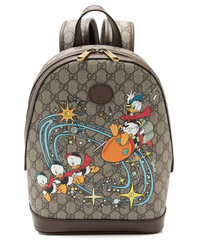 Pre-owned Gucci Beige Gg Supreme Canvas X Disney Donald Duck Small Backpack (authentic  Pre-loved)