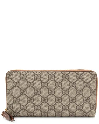 Gucci Beige Gg Supreme Canvas Zip Around Wallet (authentic Pre-loved) In Multi
