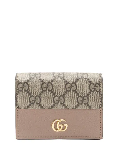 Pre-owned Gucci Beige Gg Supreme Coated Canvas & Leather Gg Marmont Card Case (authentic  Pre-loved)