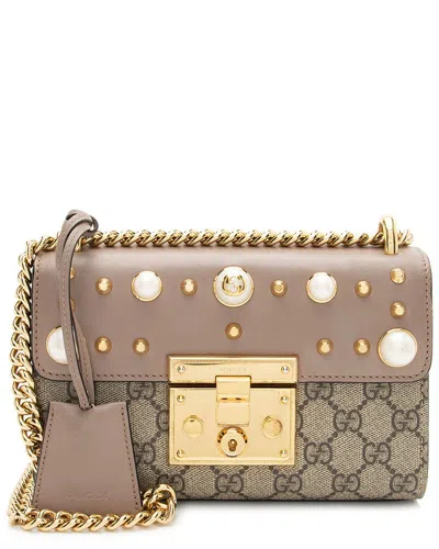 Gucci Beige Gg Supreme Coated Canvas & Leather Padlock Small Shoulder Bag (authentic Pre-loved) In Brown