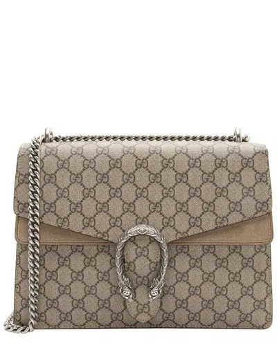 Pre-owned Gucci Beige Gg Supreme Coated Canvas, Suede Dionysus Large Shoulder Bag  (authentic Pre-loved)