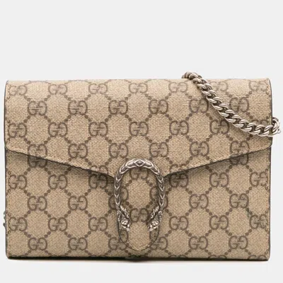Pre-owned Gucci Beige Gg Supreme Dionysus Chain Wallet In Sand