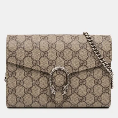 Pre-owned Gucci Beige Gg Supreme Dionysus Chain Wallet In Sand