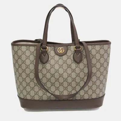 Pre-owned Gucci Beige Gg Supreme Leather Double G Medium Tote Bag