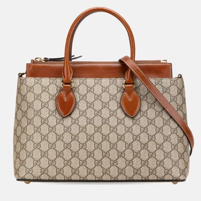 Pre-owned Gucci Beige Gg Supreme Linea A Satchel