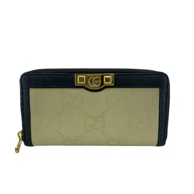 Pre-owned Gucci Beige Gg Supreme Long Wallet (bi-fold) () In Sand