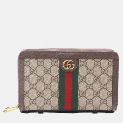 Pre-owned Gucci Beige Gg Supreme Ophidia Card Case Wallet In Sand