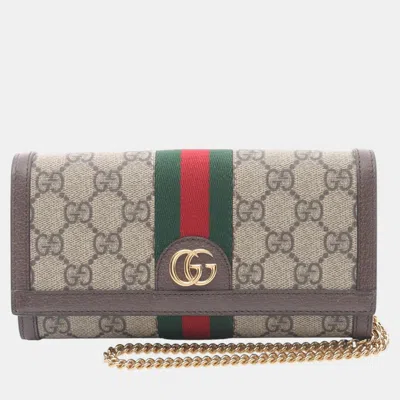 Pre-owned Gucci Beige Gg Supreme Ophidia Continental Wallet On Chain In Sand