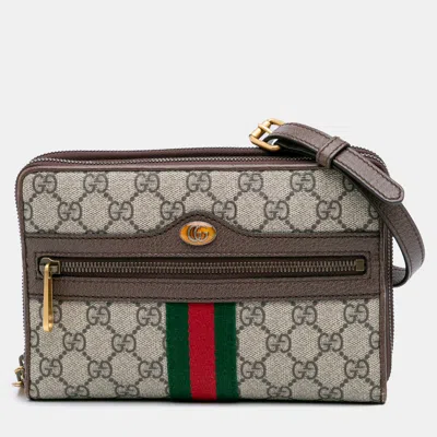 Pre-owned Gucci Beige Gg Supreme Ophidia Wallet On Chain