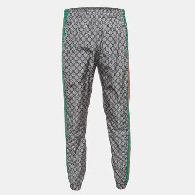 Pre-owned Gucci Beige Gg Supreme Print Nylon Sherry Line Joggers L