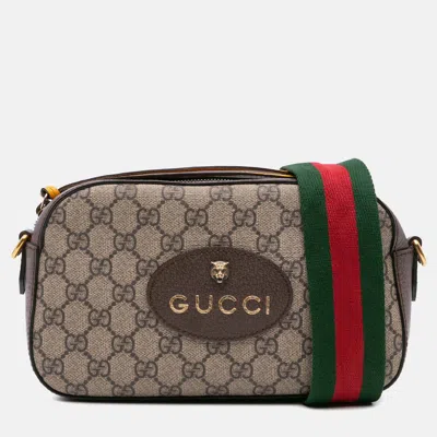 Pre-owned Gucci Beige Gg Supreme Web Neo Vintage Crossbody In Sand