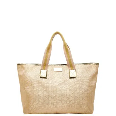 Pre-owned Gucci Beige Gold Canvas Leather Handbag Tote Bag () In Multi