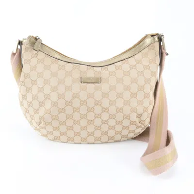 Pre-owned Gucci Beige Gold Leather Canvas Shoulder Bag () In Multi