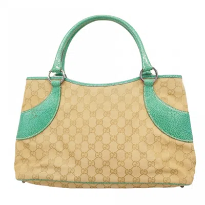 Pre-owned Gucci Beige Green Canvas Tote Bag () In Multi
