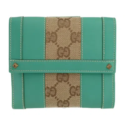 Pre-owned Gucci Beige Green Gg Canvas Leather Wallet (bi-fold) ()