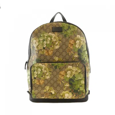 Pre-owned Gucci Beige Green Gg Supreme Canvas Backpack () In Multi