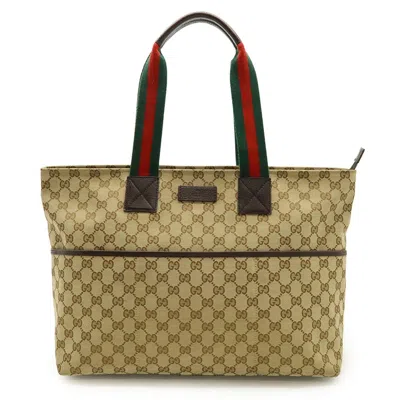 Pre-owned Gucci Beige Green Ivory Khaki Red Color Gg Canvas Leather Shoulder Bag Tote Bag ()
