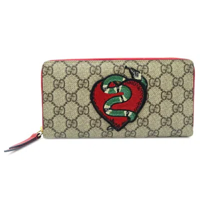 Pre-owned Gucci Beige Green Khaki Red Color Gg Supreme Long Bill Wallet (bi-fold) ()