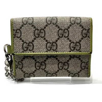 Pre-owned Gucci Beige Green Leather Pvc Wallet (tri-fold) () In Beige, Green