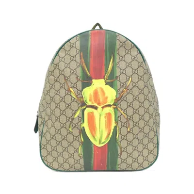 Pre-owned Gucci Beige Green Multi-color Gg Supreme Backpack ()