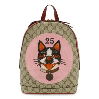 Pre-owned Gucci Beige Green Pink Gg Supreme Backpack () In Beige, Green, Pink