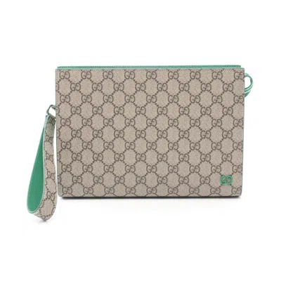 Pre-owned Gucci Beige Green Pvc Leather Clutch Bag () In Beige, Green