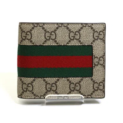 Pre-owned Gucci Beige Green Red Color Gg Supreme Leather Wallet (bi-fold) ()