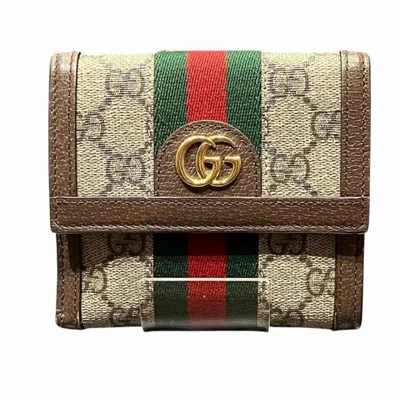 Pre-owned Gucci Beige Green Red Color Gg Supreme Wallet (bi-fold) ()