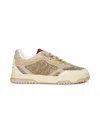 Gucci Gg Cross Web Sneakers In Suede In Neutral