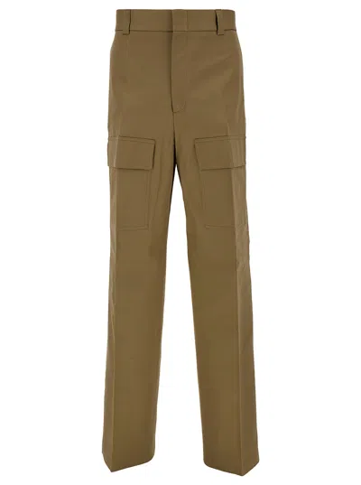 Gucci Beige High-waisted Pants With Logo Patch In Cotton Man In Multicolor