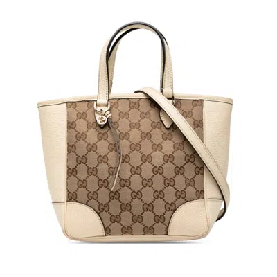 Pre-owned Gucci Beige Ivory Canvas Leather Handbag Shoulder Bag () In Multi