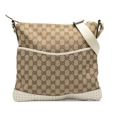 Pre-owned Gucci Beige Ivory Canvas Leather Shoulder Bag () In Multi