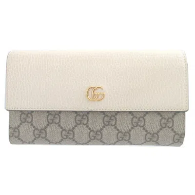 Pre-owned Gucci Beige Ivory Gg Canvas Leather Long Wallet (bi-fold) () In Multi