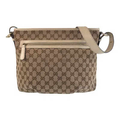 Pre-owned Gucci Beige Ivory Gg Canvas Leather Messenger Bag Shoulder Bag ()